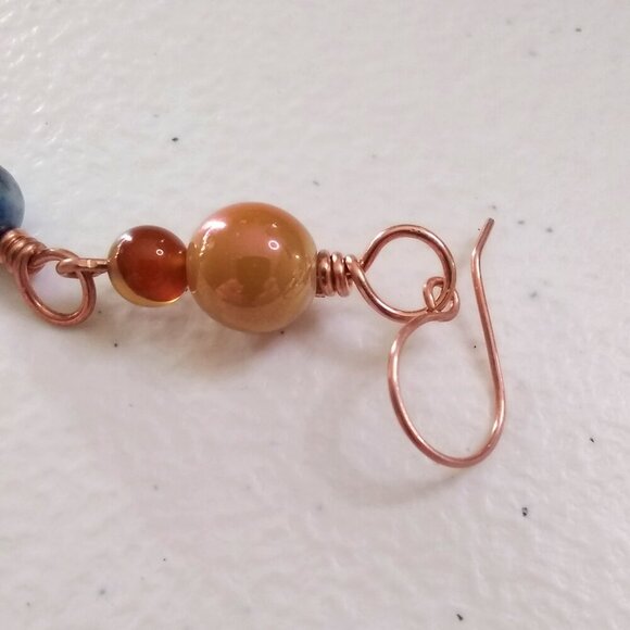 Fall Magic!  Blue Lapis, Brown Agate & Tangerine Ceramic Beads Earrings - Picture 8 of 11